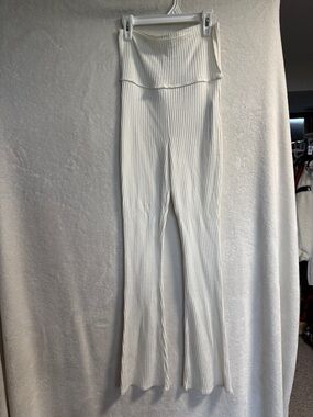 wild fable Cream Ribbed High-Waist Wide-Leg Pants